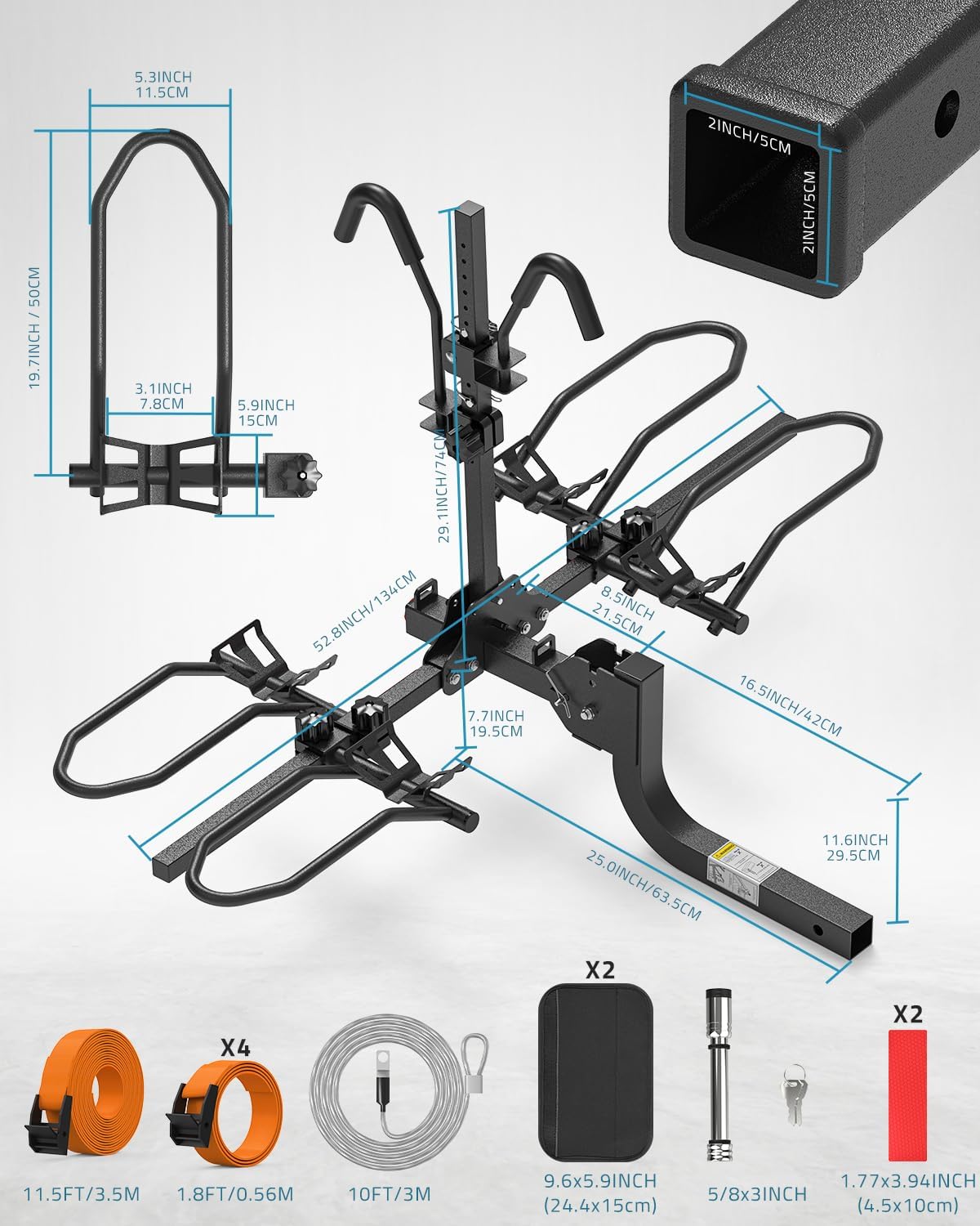 PAULINN Heavy-Duty Ebike Rack - 2-Bike Folding Bicycle Carrier for SUVs & Cars | 200 LBS Capacity, 2” Hitch Receiver