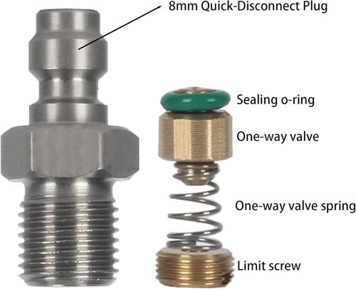 8mm Quick-Disconnect Plug Adapter - Stainless Steel 1/8" BSPP Male Thread for PCP Paintball Charging