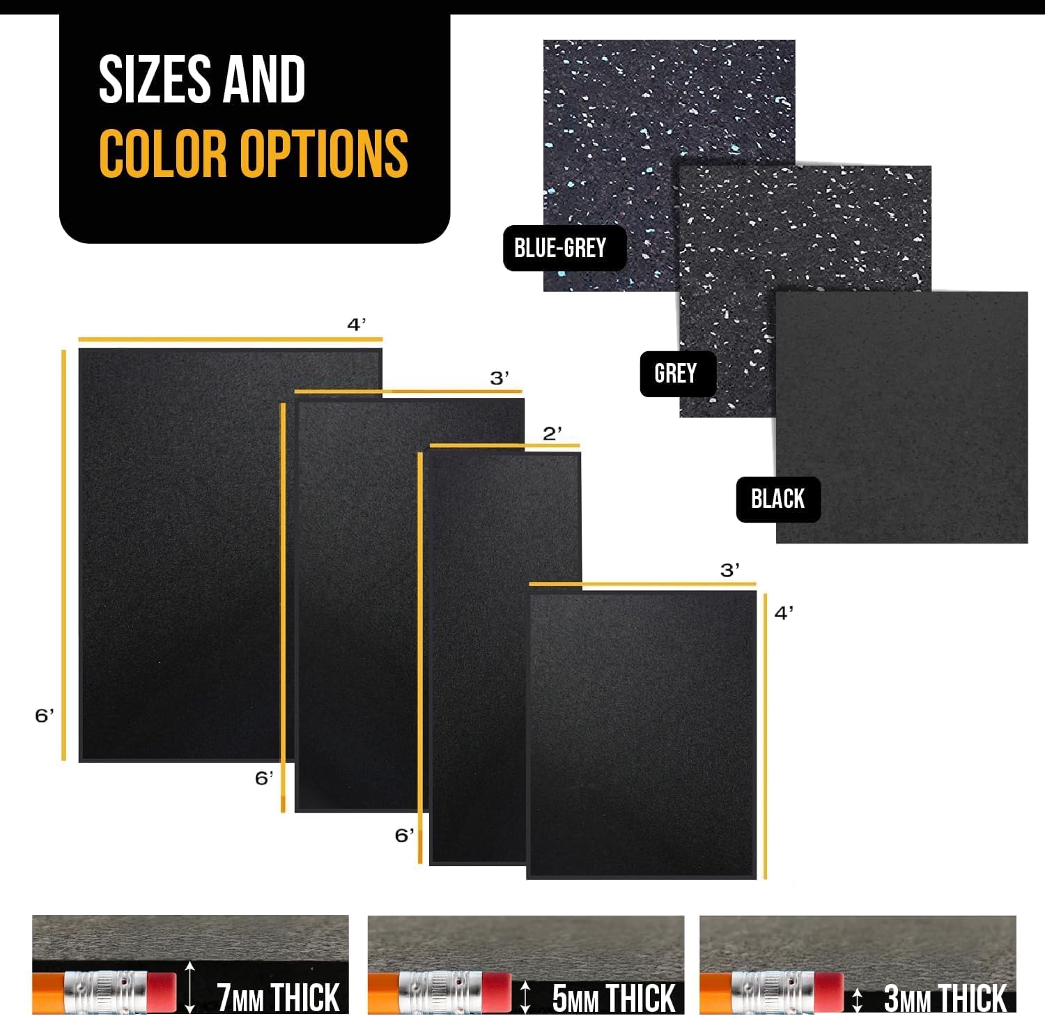 Rubber King Multi-Purpose Exercise Mat - 4' x 6' x 3mm - 100% Recycled Thick Rubber Mat for Home Gym Flooring, Non-Slip, Low-Odor Durable Workout Mat for Indoor/Outdoor, Shoe-Friendly - Black
