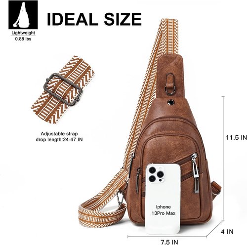 Crossbody Sling Bag by 7L - Stylish Vegan Leather Fanny Pack for Women | Brown Travel Chest Bag