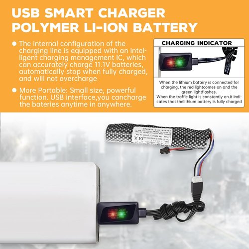 Fytoo 2PCS 3S 11.1V 2000mAh Li-ion Battery SM-2P Plug Connector with USB Charging Cable for Airsoft Gel Water Ball Blaster Airsoft Gel Ball Blaster Replacement Batteries