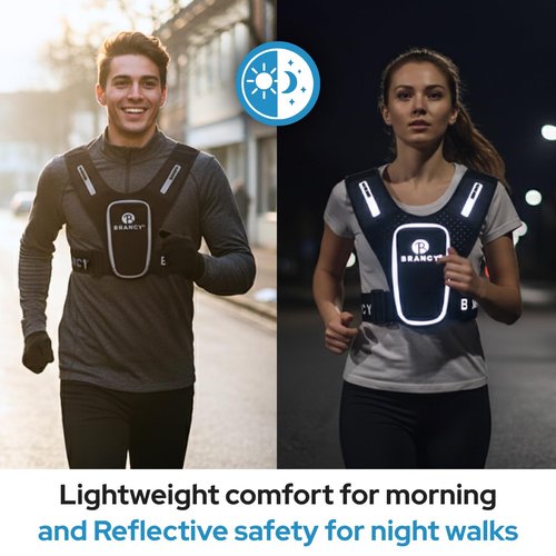 Brancy Running Phone Holder Vest - Reflective Running Vest for Women & Men with 2 Shoulder Zipper Pockets | Alternative Lightweight Backpack | Adjustable Waterproof Running Vest with Phone Holder