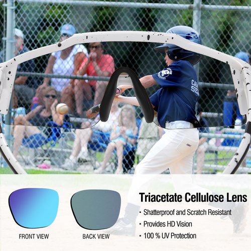 DUCO Kids Sunglasses Youth Baseball Sunglasses for Boys Girls Softball Sports Sun Glasses UV Protection DK326 (White Frame Black Dots Blue Lens)