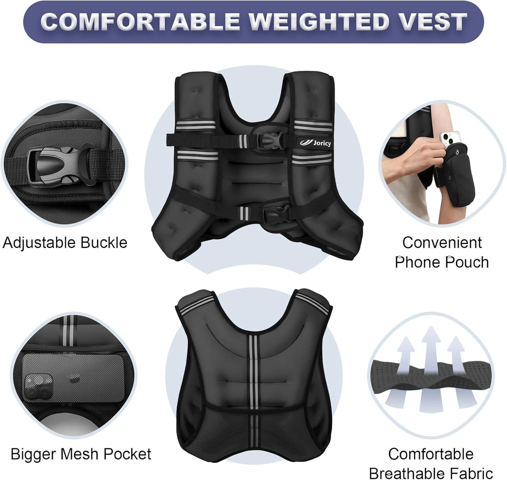 Skiennix Weighted Vest - Adjustable 5lb to 30lb | Reflective Stripes for Running & Strength Training