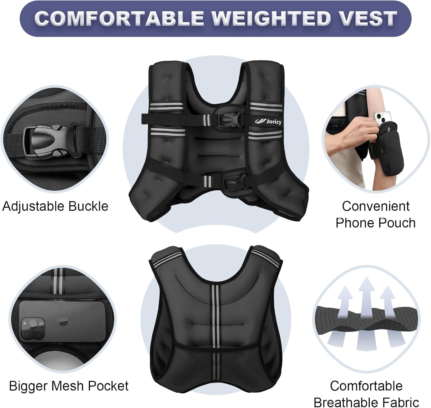 Skiennix Weighted Vest - Adjustable 5lb to 30lb | Reflective Stripes for Running & Strength Training