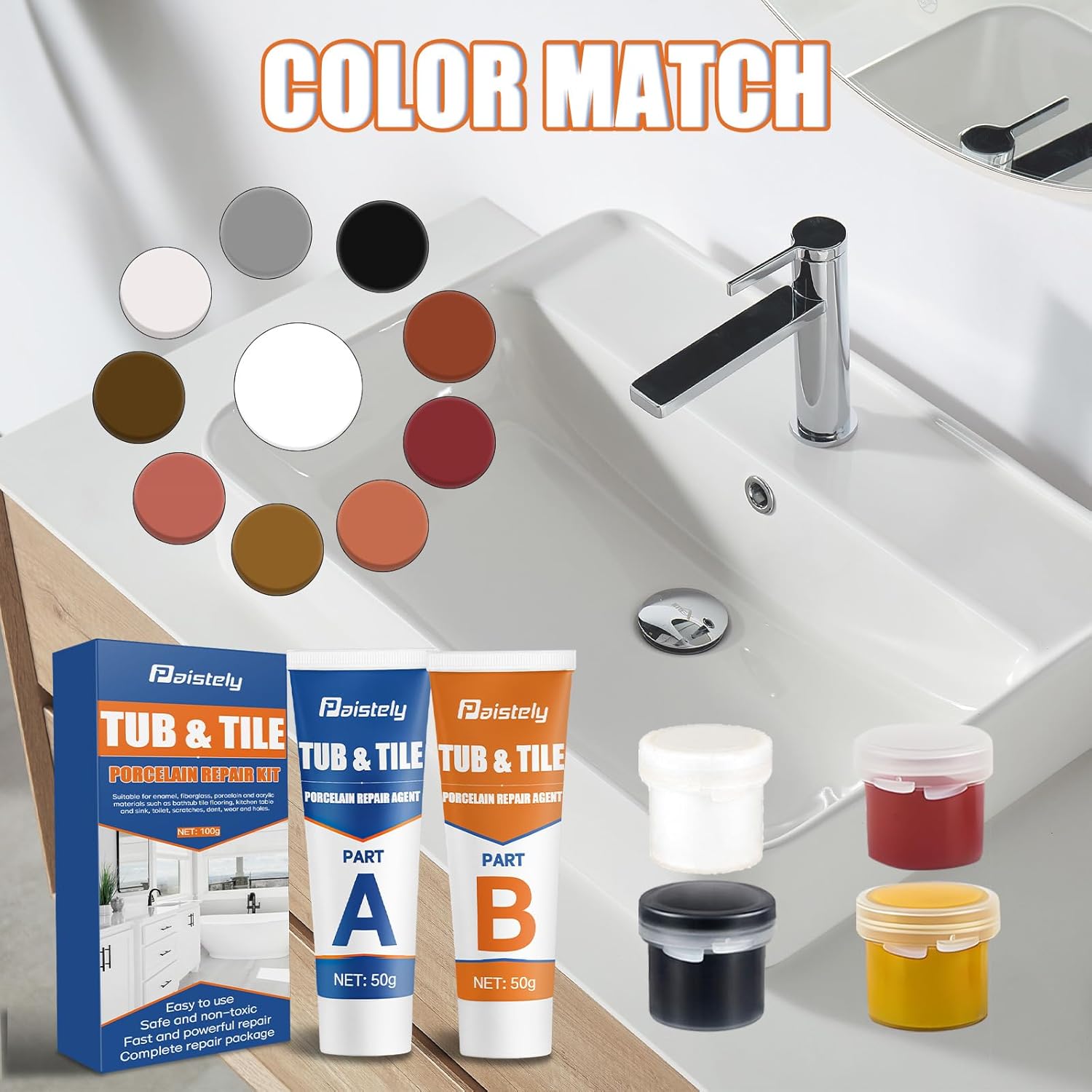Skiennix Porcelain Repair Kit - Waterproof & Non-Toxic Solution for Ceramics, Tile, Granite & More