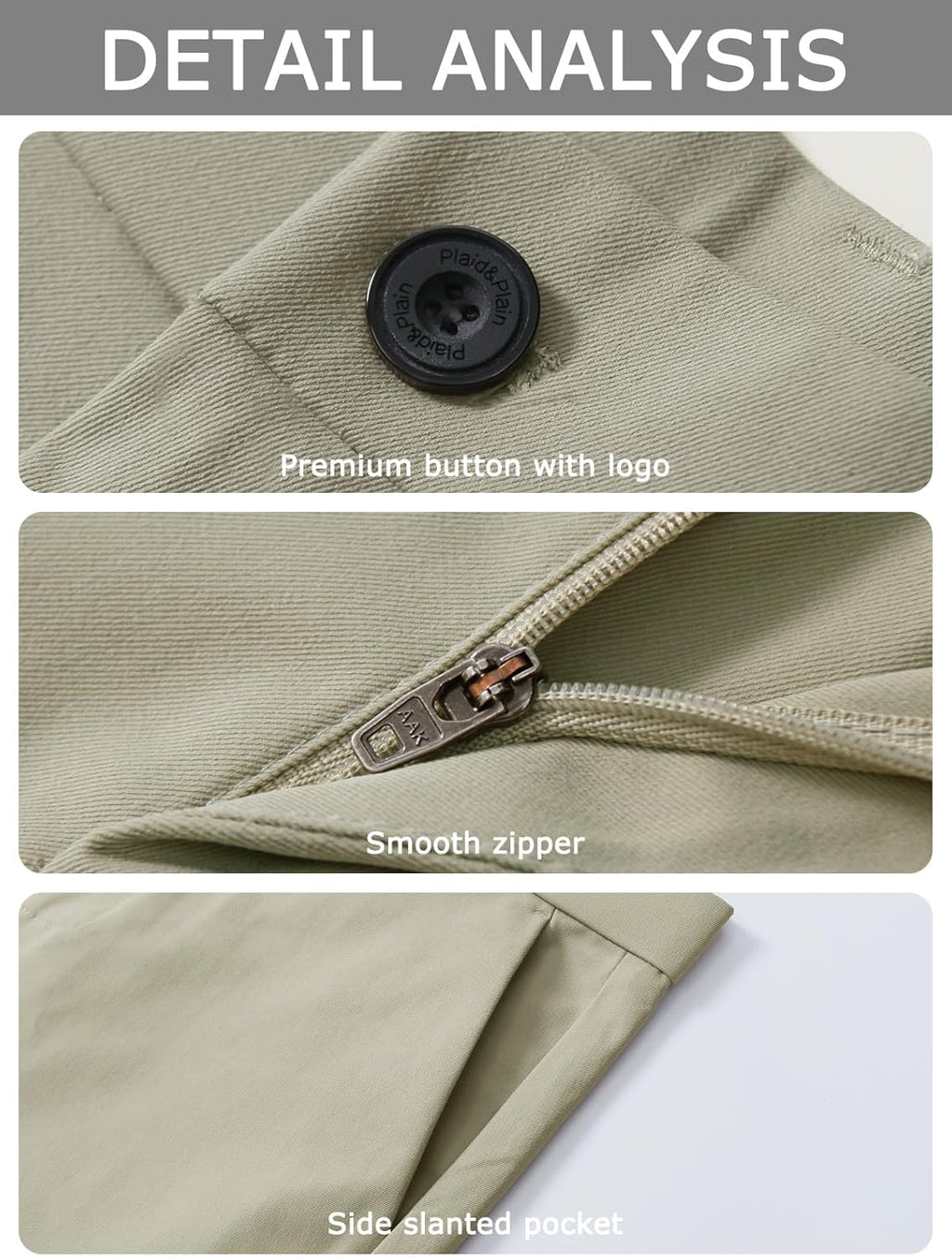 Plaid&Plain Men's Slim Fit Dress Pants - Stretch Khaki, Wrinkle-Free Comfort & Style