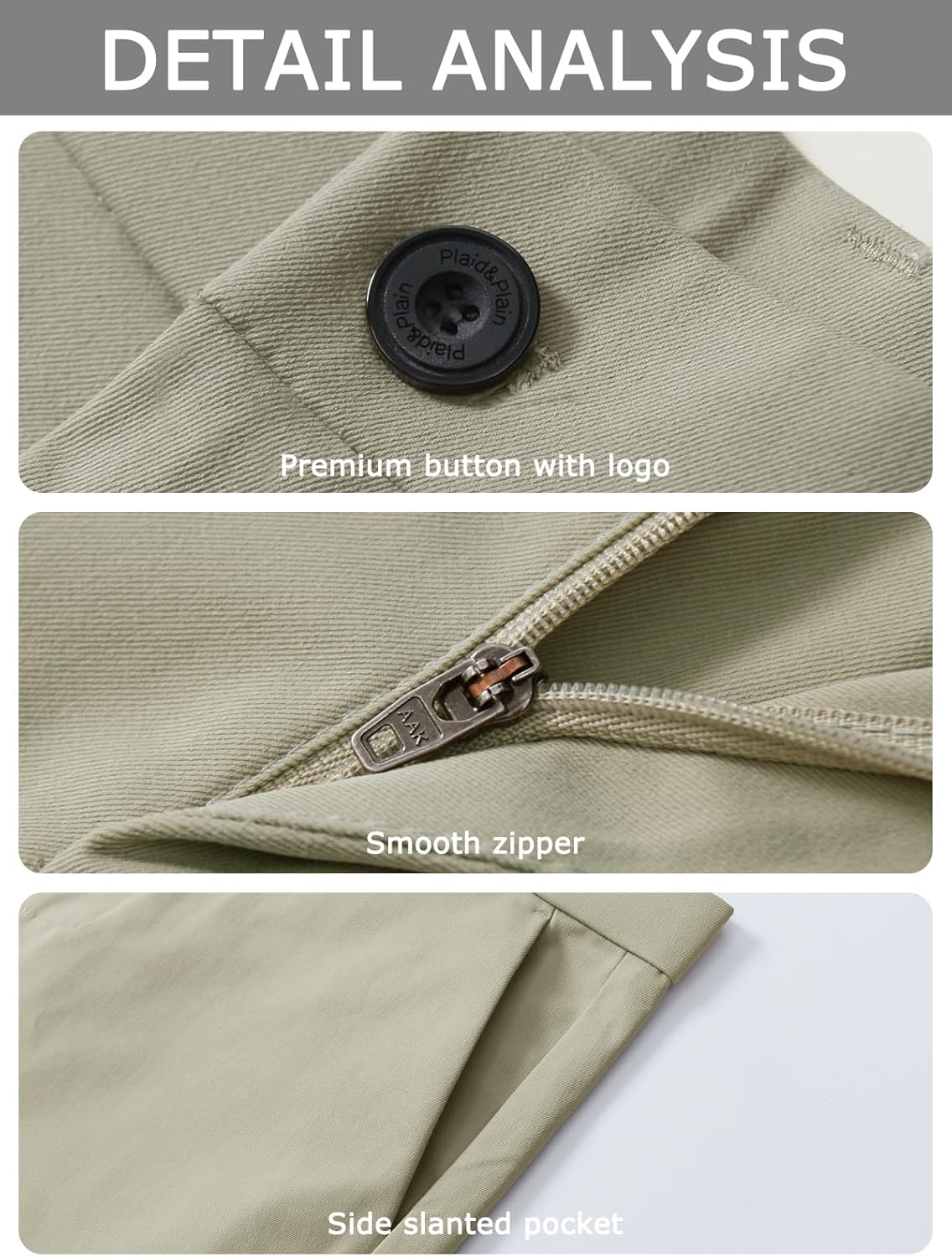 Plaid&Plain Men's Slim Fit Dress Pants - Stretch Khaki, Wrinkle-Free Comfort & Style