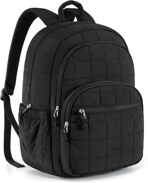 BAGSMART College Laptop Backpack - Water-Resistant Quilted Daypack for 15.6 Inch Laptop | Black