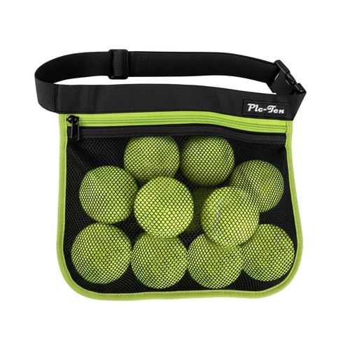 Pic-Ten Adjustable Pickleball & Tennis Ball Holder Waist Pouch - Mesh Hip Bag Carrier for Men, Women, Teens - Holds 10-12 Tennis or Pickleball for Cycling, Golf