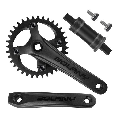 BOLANY Mountain Bike Crankset MTB 1x Square Taper Crankset 104 BCD 170mm Crank 32/34/36T Compatible with Single Speed Bicycle