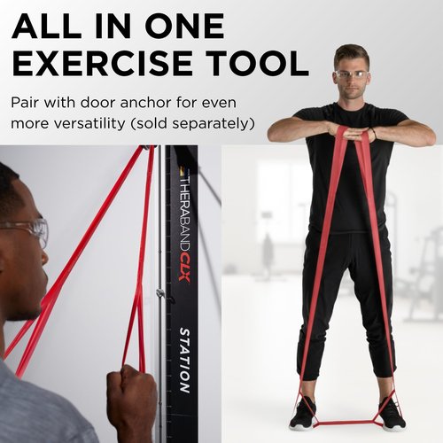THERABAND CLX Resistance Band with Loops, 5-Foot Band, Red, Medium, Non-Latex, Elastic Band for Exercise, Mobility & Rehab, Stretching, Home Workouts, Color-Coded for Easy Resistance Levels