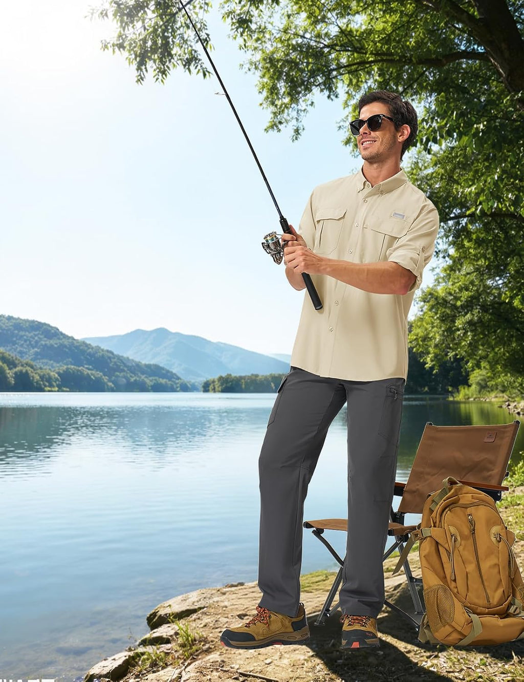 TBMPOY Men's Long Sleeve Fishing Shirt - UPF 50+ Sun Protection | Lightweight Button-Down with Pockets
