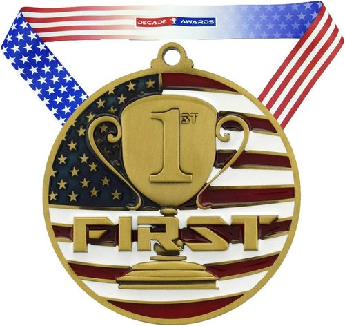 Decade Awards Custom Engraved Patriotic Place Medal - Stars and Stripes Neck Ribbon | 2.75 Inch Wide
