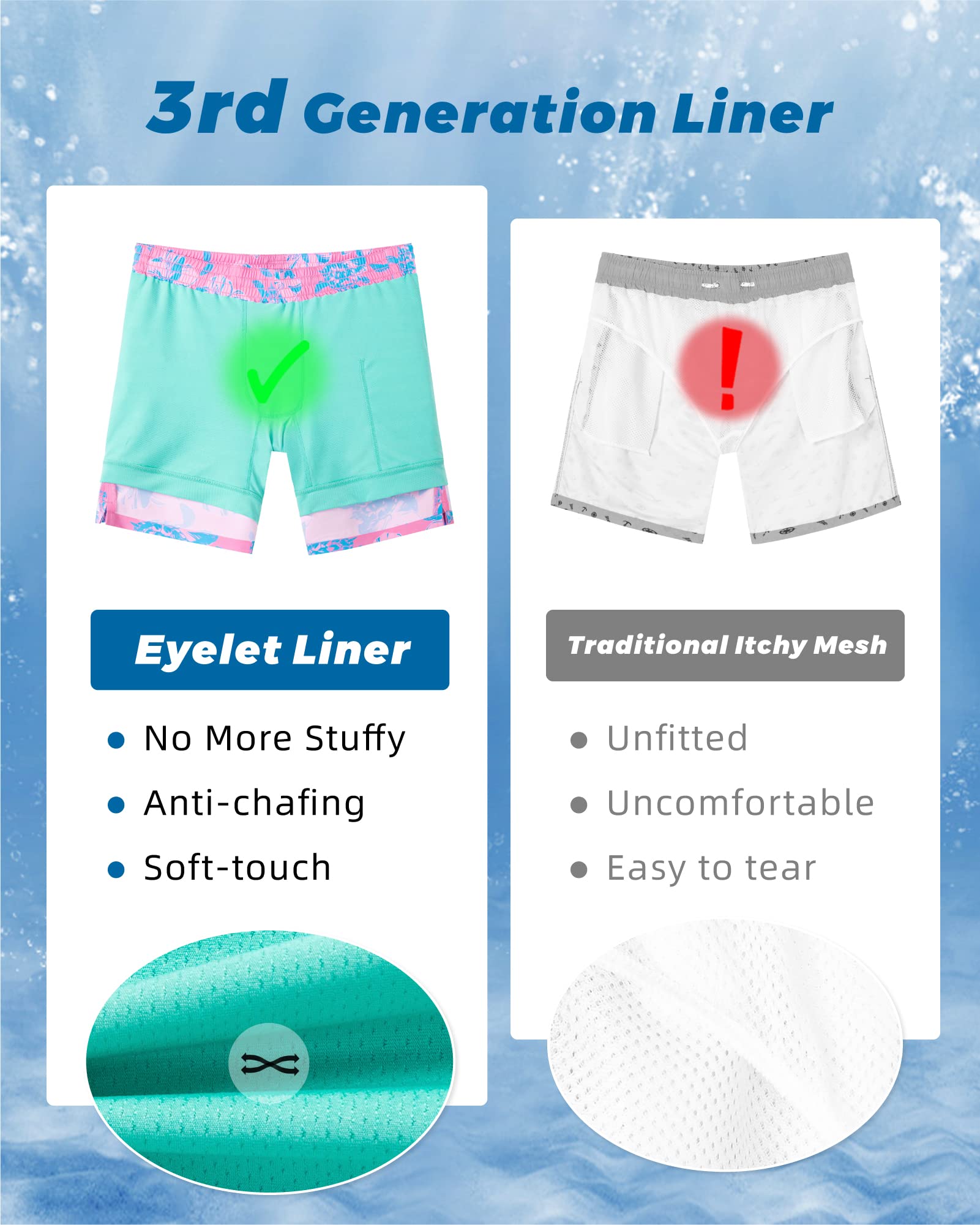 SURF CUZ Mens Swim Trunks with Compression Liner Quick Dry Swim Shorts 7" Swimming Trunks Stretch Zipper Pockets Pink Blue Turtles Large
