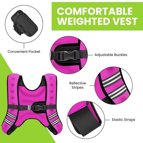 GEEBOBO Weighted Vest for Women Men, 8lb/12lb/16lb/20lb/25lb/30lb Weighted Vest Woman Adjustable Weights for Walking, Strength Training, Running, 16Lbs, Pink