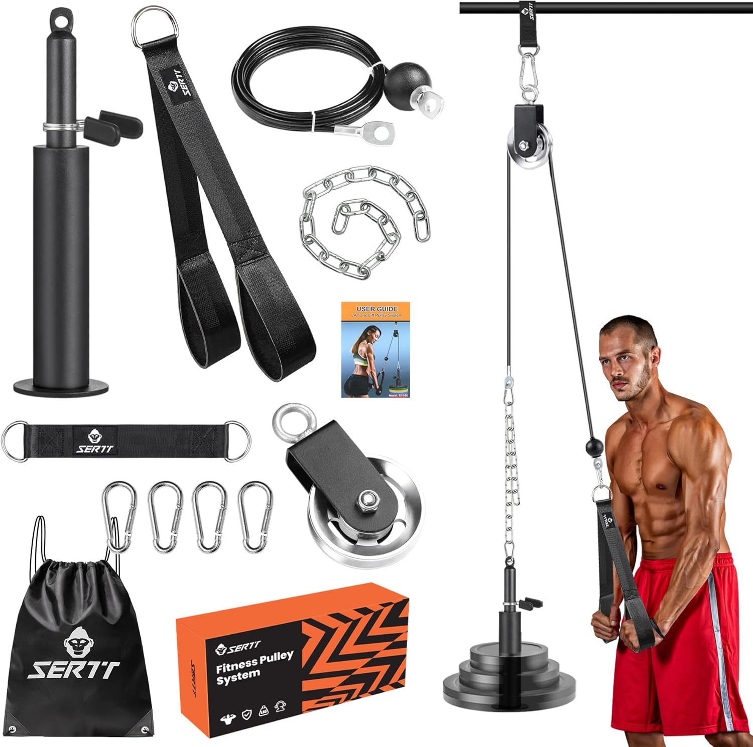SERTT Weight Cable Pulley System - Upgraded 2-in-1 Loading Pin for Tricep, Bicep, Shoulder & Back Workouts