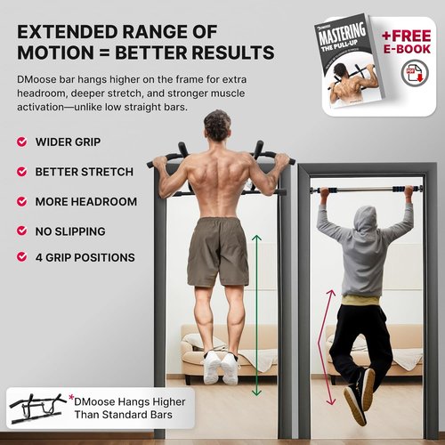 DMoose Fitness Pull Up Bar for Doorway - 250 Lbs Capacity | No Screws, Padded Grips & Easy Installation