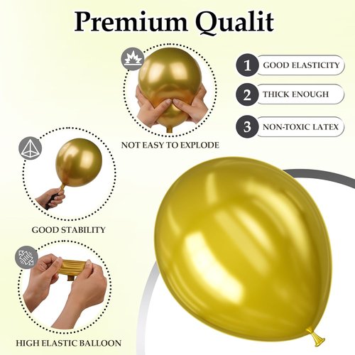 DECOCKRAT 89pcs Metallic Gold Balloons, Latex Balloon Different Sizes 18/12/10/5 In, Helium Balloons with Ribbon, Party Balloon Set for Birthday Wedding Graduation Anniversary Baby Shower Decorations