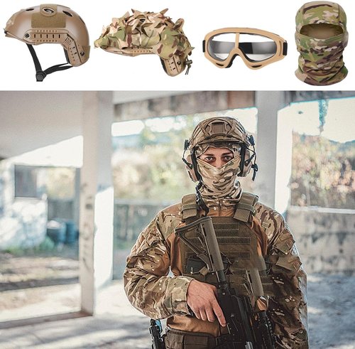 Black Tactical Airsoft Helmet by [Brand Name] - Durable Design with Essential Accessories