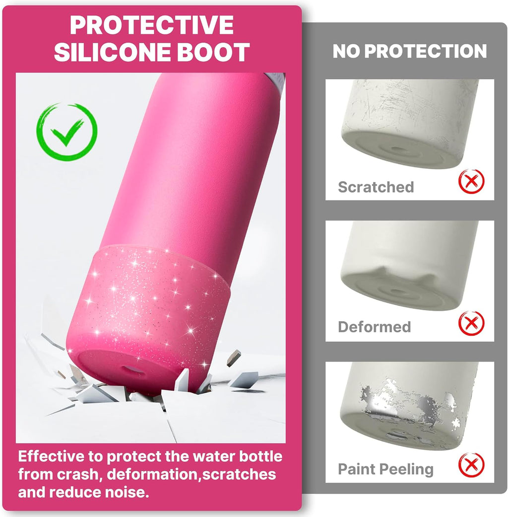 Owala Silicone Water Bottle Boot - Anti-Slip Protective Sleeve for 40 oz Twist & FreeSip | Glitter Rose Red