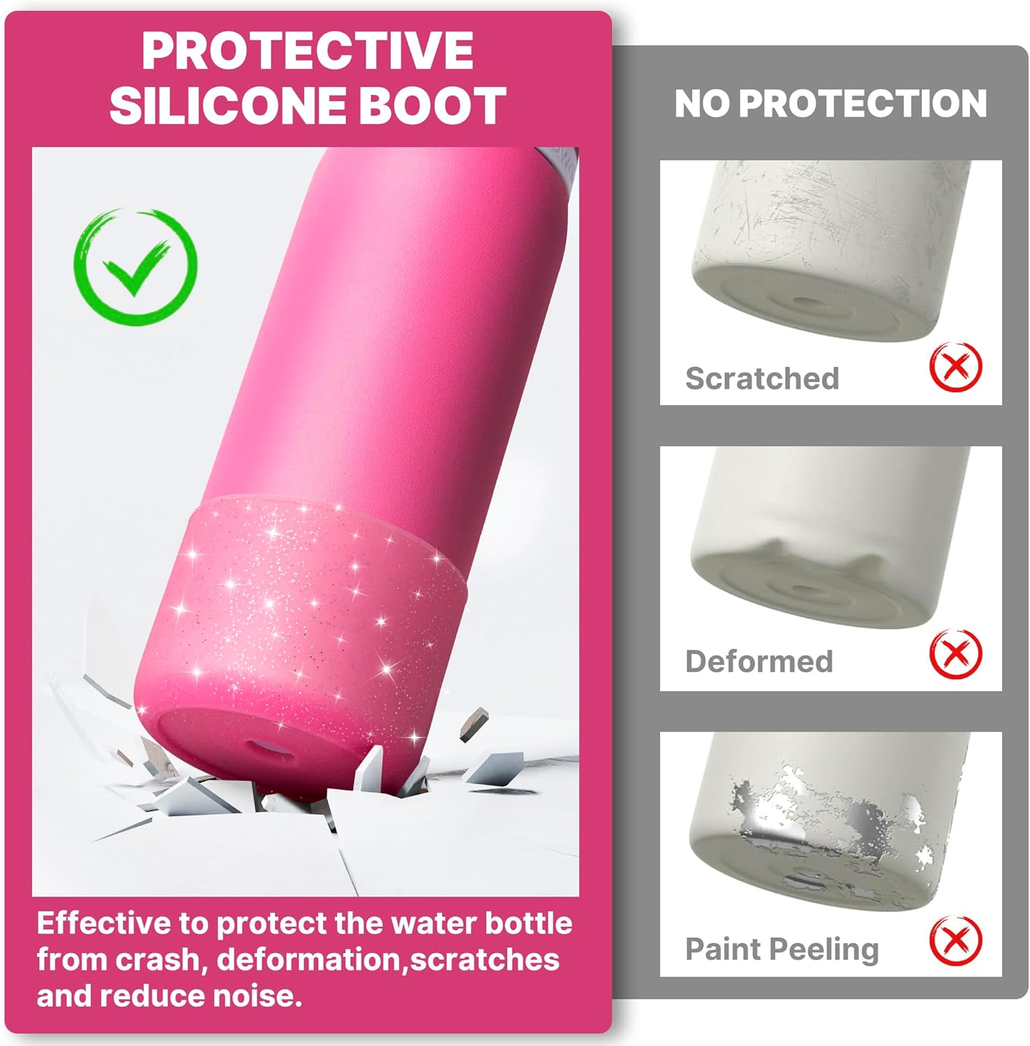 Owala Silicone Water Bottle Boot - Anti-Slip Protective Sleeve for 40 oz Twist & FreeSip | Glitter Rose Red