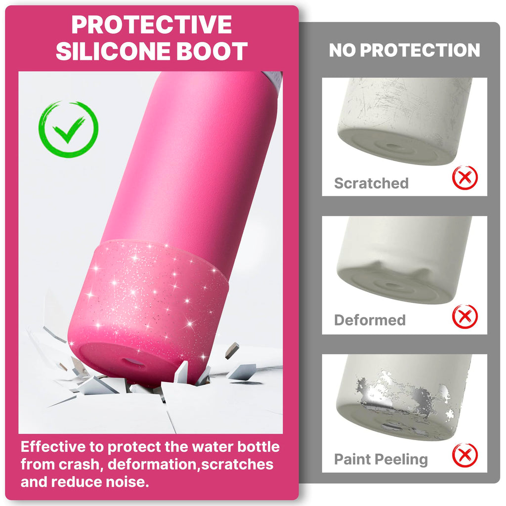 Diumepo Silicone Boot for Owala 24 oz Water Bottles, Anti-Slip Protective Sleeve Bottom Protector for Owala Twist & FreeSip & Flip Stainless Steel Water Bottle (Glitter Rose Red)
