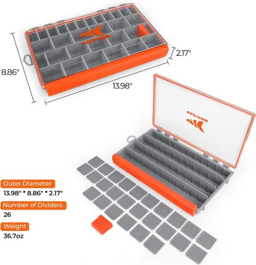 KastKing HyperSeal Waterproof Tackle Box - 3600 & 3700 Size with Removable Dividers | Fishing Organizer