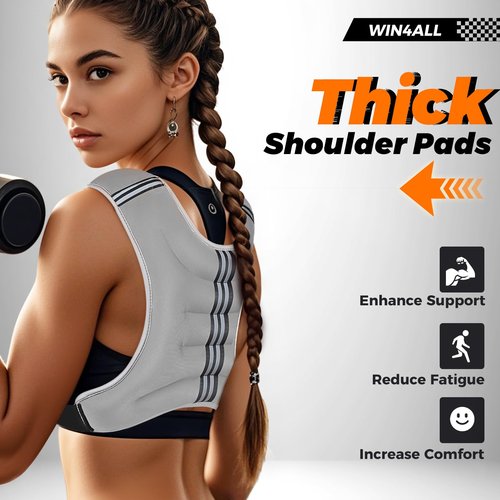 WIN4ALL Weighted Vest Men Women, 6lb/8lb/12lb/16lb/20lb Weighted Vest, Adjustable Women Weight Vest for Walking, Strength Training, Running, Fitness, Muscle Building, 8Lbs, Grey