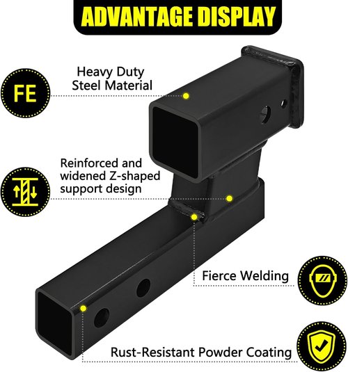 KAIRAY Trailer Hitch Riser Extender - 4" Drop/Riser, 8" & 10" Extension, 2" Shank, 7500lbs Capacity, Matte Black