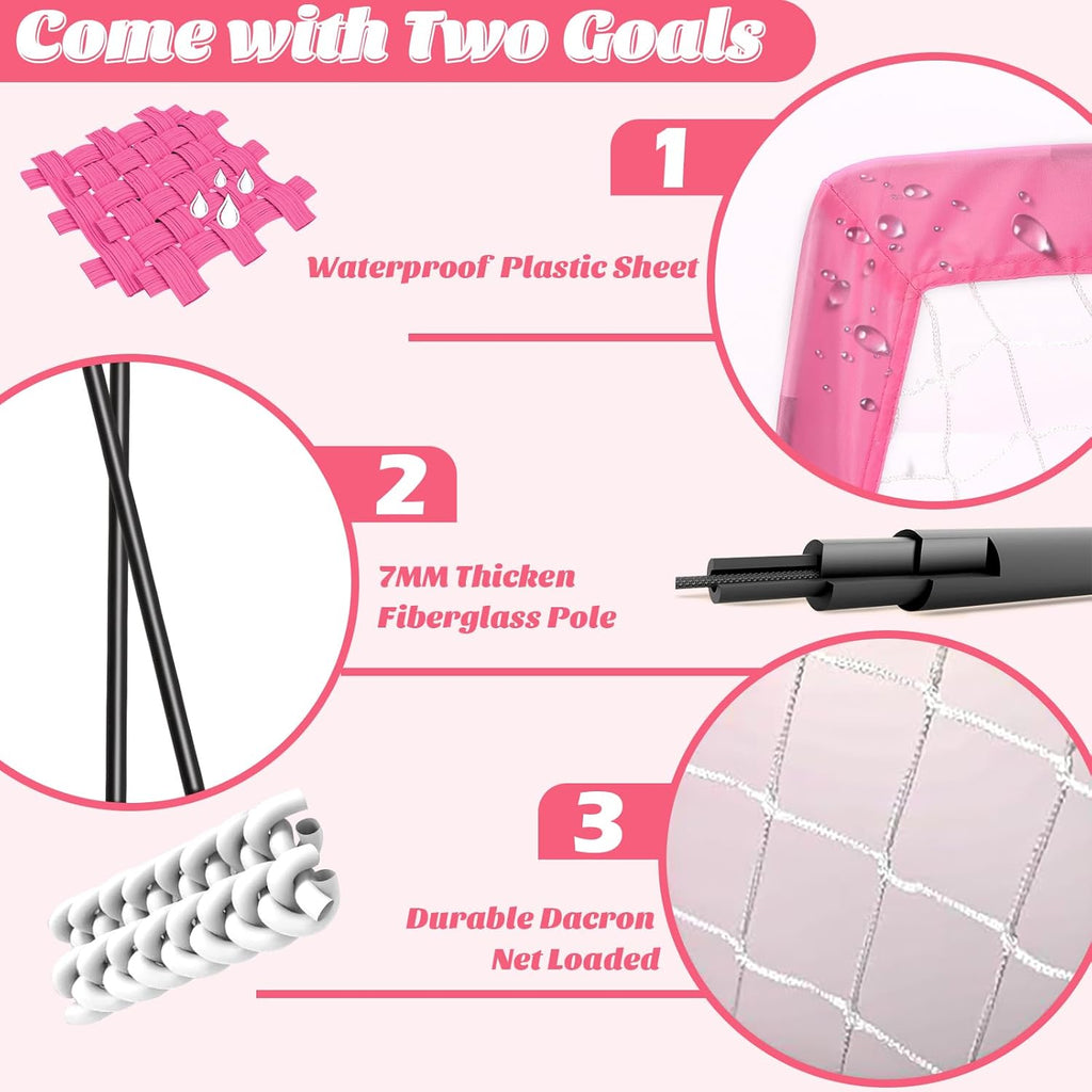 Skiennix 4Pcs Soccer Goals Set - Indoor Soccer Nets with 2 Toddler Balls & Pump - Pink/Purple