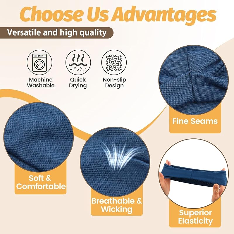 Carede 8-Pack Wide Non-Slip Hairbands for Women – Stretchy 3.8" Head Bands, Yoga, Workout, Washing Face