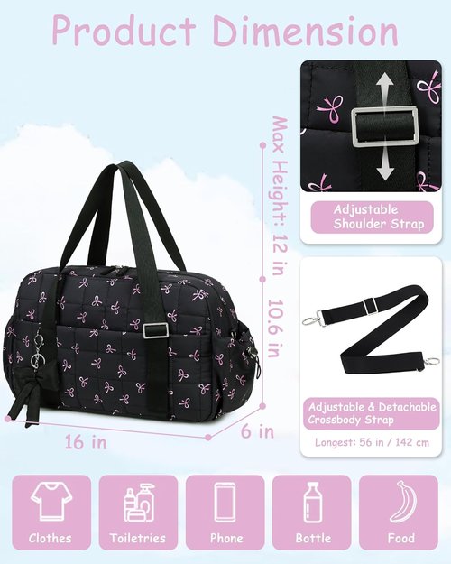 CAMTOP Gym Bag - Lightweight Duffle for Travel | Insulated & Wet Pocket | Medium Black Bow (16")