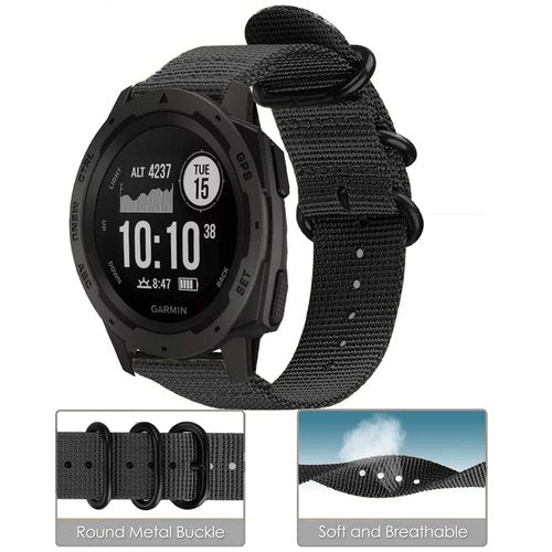 LiWerlly Band for Garmin Instinct / 2 Solar Watch Bands, 22mm Breathable Nylon Woven Loop Sport Replacement Watch Strap Women Men Garmin Instinct 2/ Solar/Tactical Smartwatch, Black
