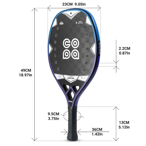 Beach Tennis Racket 18k Carbon Fiber with Padded Bag Copa Jupiter EVA Memory Foam Core, Sand Grit Finish Beach Tennis Paddle ITF Regulation Balls Included.