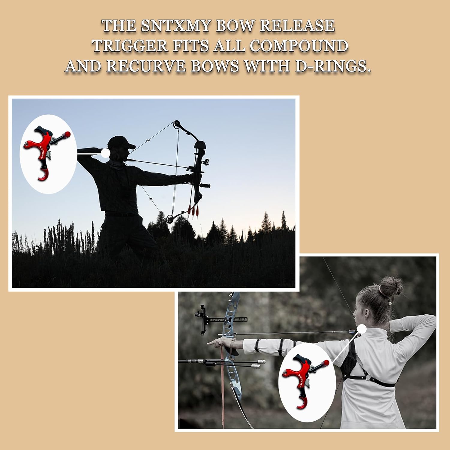 Skiennix Compound Bow Release - Aluminum 360° Rotating Trigger Thumb Release | Black-Red, 3 or 4 Finger