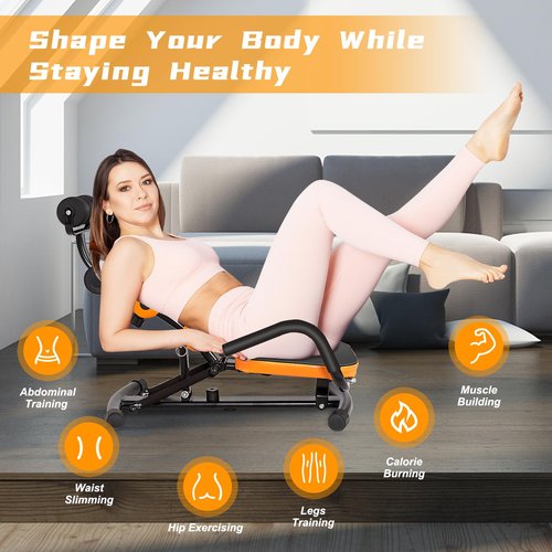 SPORFIT Ab Workout Machine, Height Adjustable Ab Rocker Trainer w/Ergonomic Curved Back, Cushioned Seat, Strong Spring Boost for Core Strength Training, Compact Sit Up Machine for Home Gym