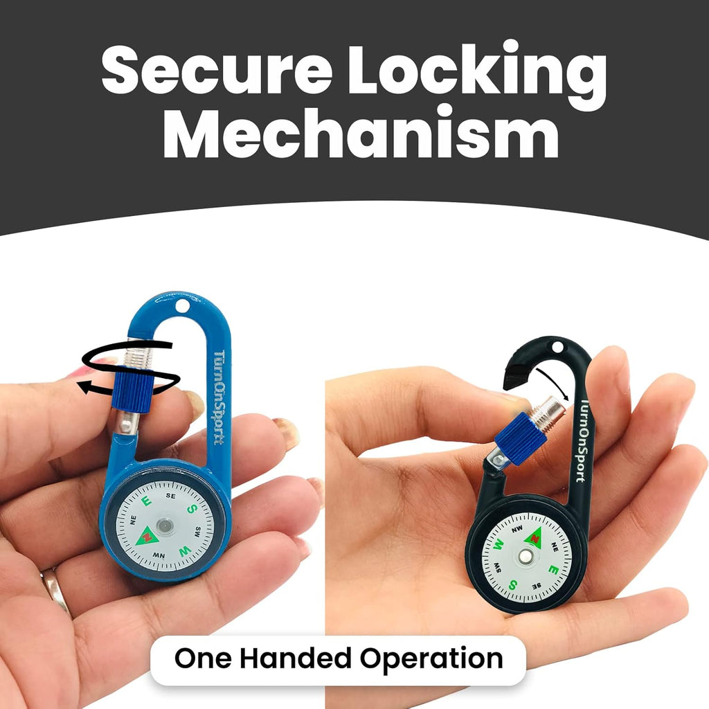 Skiennix Compact Compass Keychain - 2 Pack Magnetic Clip-On for Hiking & Camping | Twist Lock Design