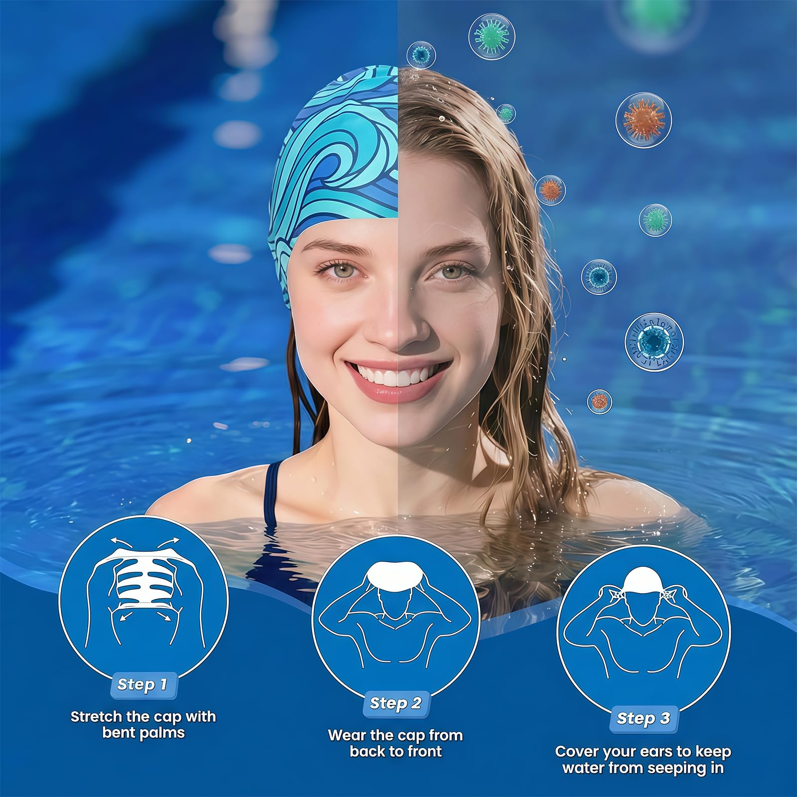 Custom Swim Cap with Your Photo Personalized Silicone Swim Cap for Men and Women Swimming, Flexible Adult Swimmers Cap for Short and Medium Length Hair