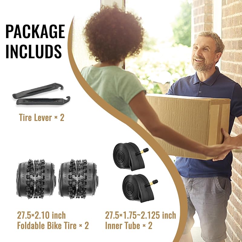 27.5x2.1 Inch MTB Tire Set 2 Pack with Tubes & Levers – Complete Replacement Kit