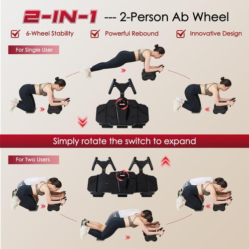 Ocdin Partner Ab Roller Wheel with Elbow Support- Two-Person Core Trainer, Stable Home Gym Equipment for Couples to Strengthen Core Muscles (Black)