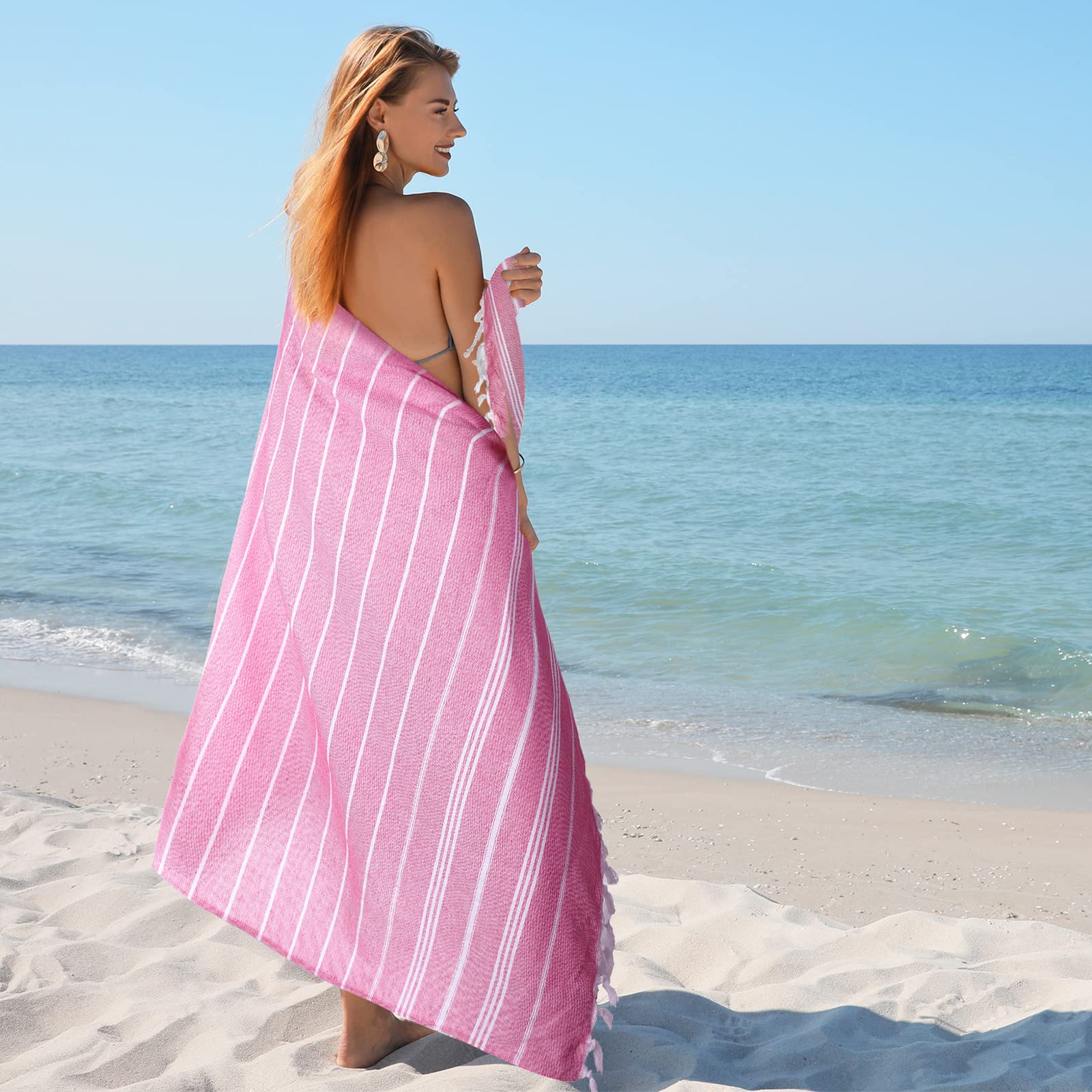 Moukeren 12 Pcs Turkish Beach Towels, Oversized Cotton Bath Towels Lightweight Quick Dry 35 x 71 Inches Turkish Blanket Towel for Beach Bathroom Pool Gym Yoga, 6 Colors