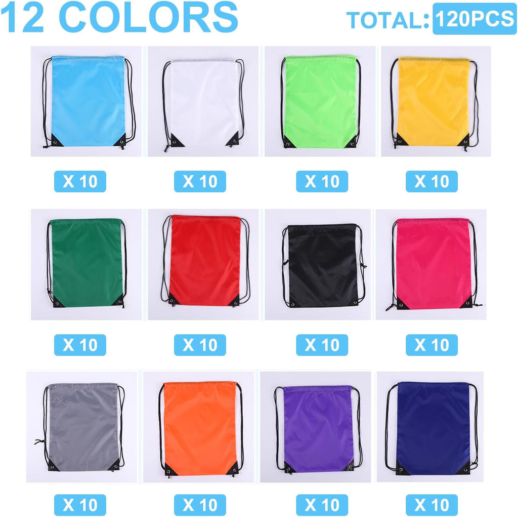 Skiennix 120PCS Drawstring Backpacks - Versatile Cinch Bags for Outdoor Sports | 12 Vibrant Colors