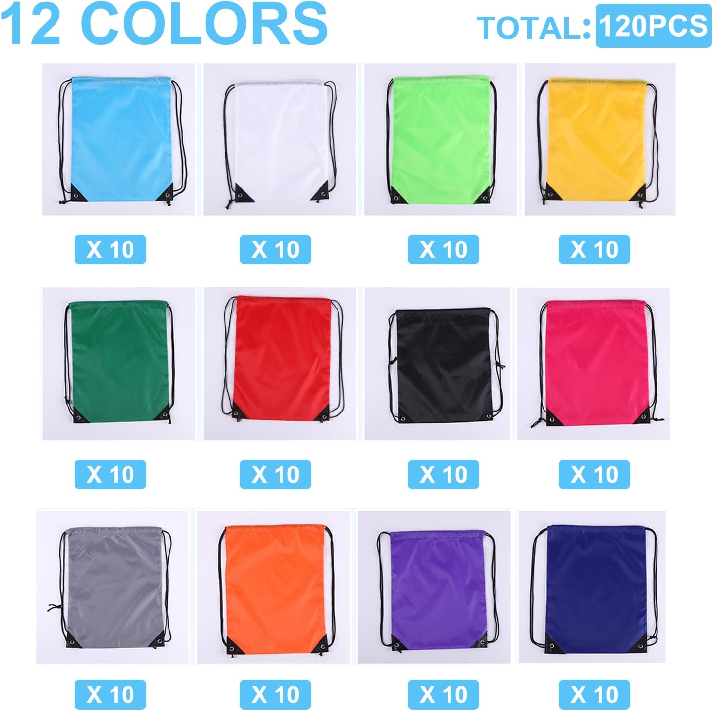 Skiennix 120PCS Drawstring Backpacks - Versatile Cinch Bags for Outdoor Sports | 12 Vibrant Colors