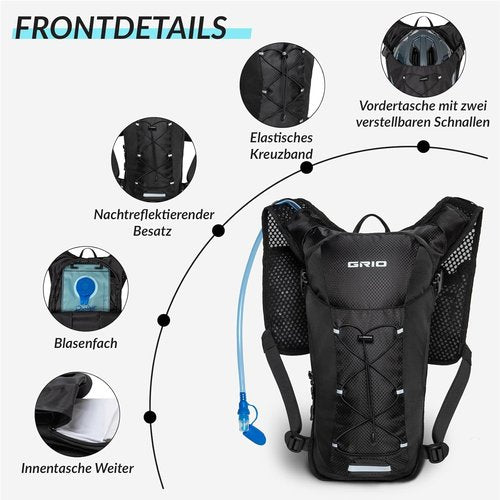 GRIO Lightweight Running Hydration Vest - 2L Water Bladder for Hiking, Cycling & Running