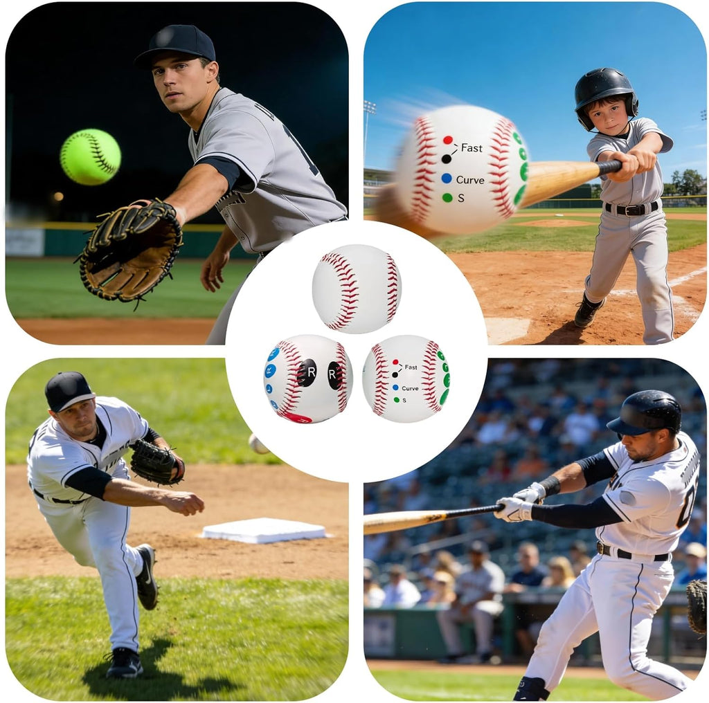 Skiennix Pitching Grip Trainers - 3-Piece Set with 2 Training Baseballs & Glow in the Dark Ball for Beginners