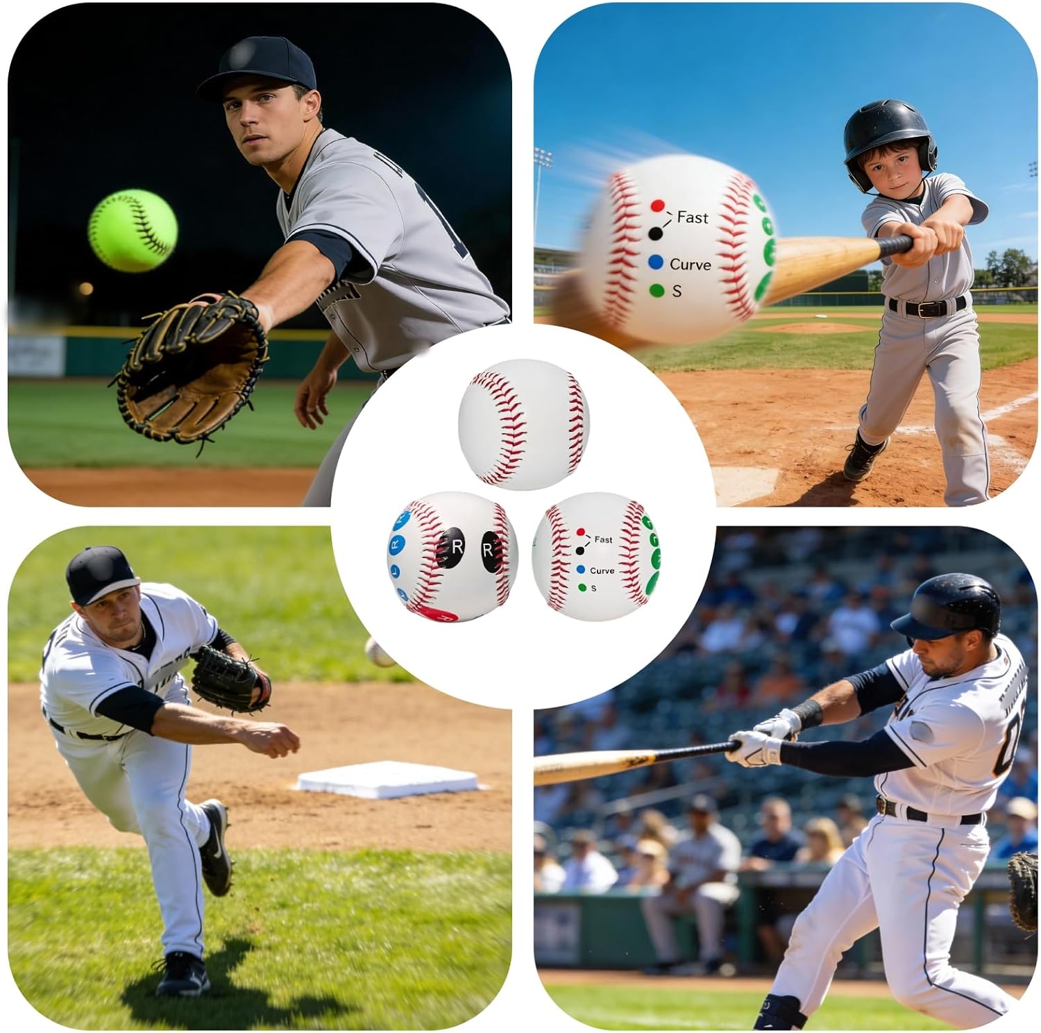 Skiennix Pitching Grip Trainers - 3-Piece Set with 2 Training Baseballs & Glow in the Dark Ball for Beginners
