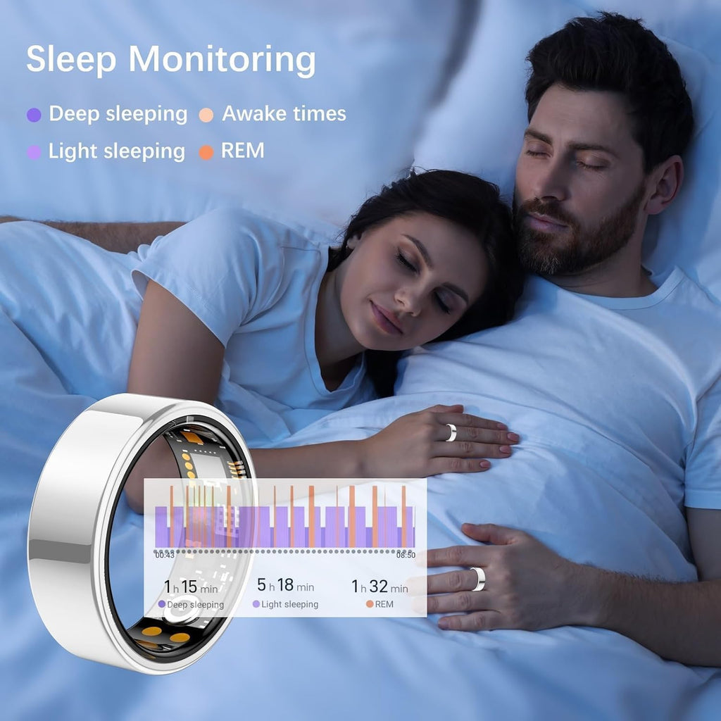 Skiennix Smart Ring - Health Tracker for Men & Women | Heart Rate, Sleep Monitor, IP68 Waterproof (Silver, Size 10)