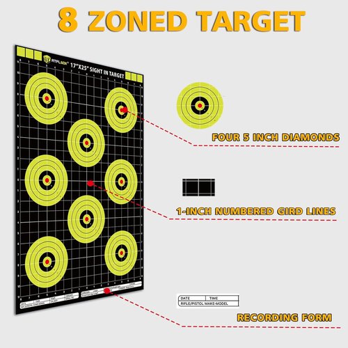 Atflbox High Visibility Bullseye Shooting Targets - 17x25 Inch Paper Targets for Handgun, Rifle, Airgun