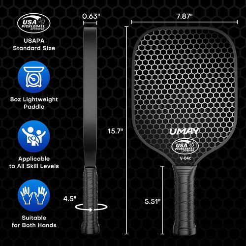 USAPA Approved Tournament-Grade Pickleball Paddle, Thermoformed 3K Carbon Fiber Paddle with 16mm PP Honeycomb Core for Precision Control, Enhanced Spin & Power, Pro 8 oz Racket with Cover & Overgrip